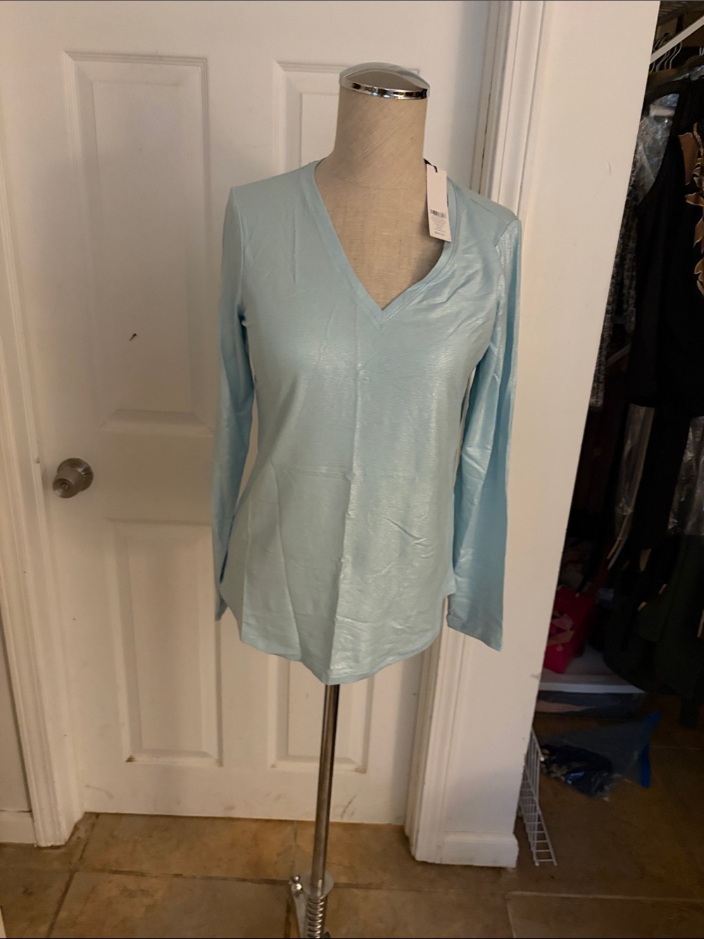 Light Blue V-Neck Women’s Top